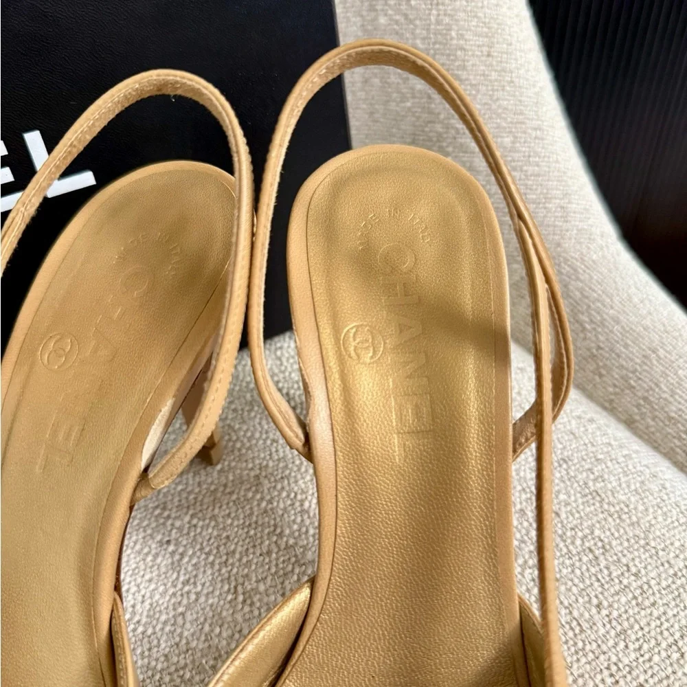 Authentic Chanel slingback pumps beige gold